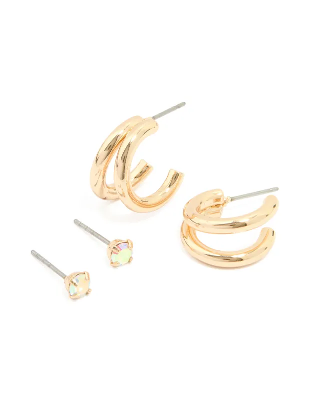 Gold Vertical Hoop & Stud Earrings 2-Pack sold by lovisa