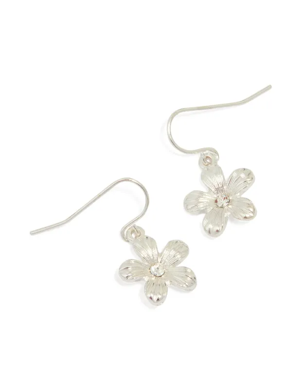 Silver Diamante Flower Drop Earrings sold by lovisa