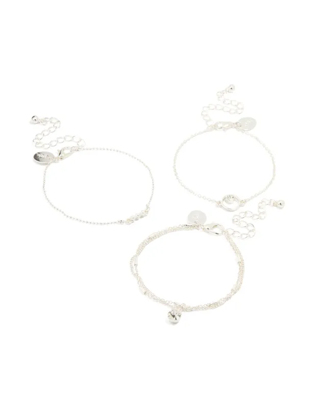 Silver Pearl & Diamante Bracelets 3-Pack sold by lovisa