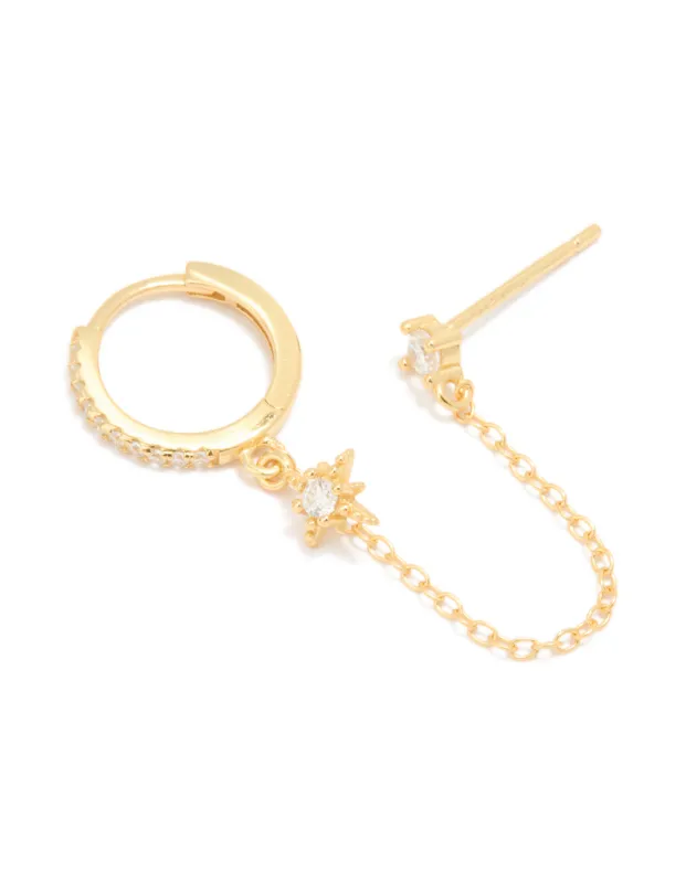 Gold Plated Sterling Silver Cubic Zirconia Chain Double Earring sold by lovisa