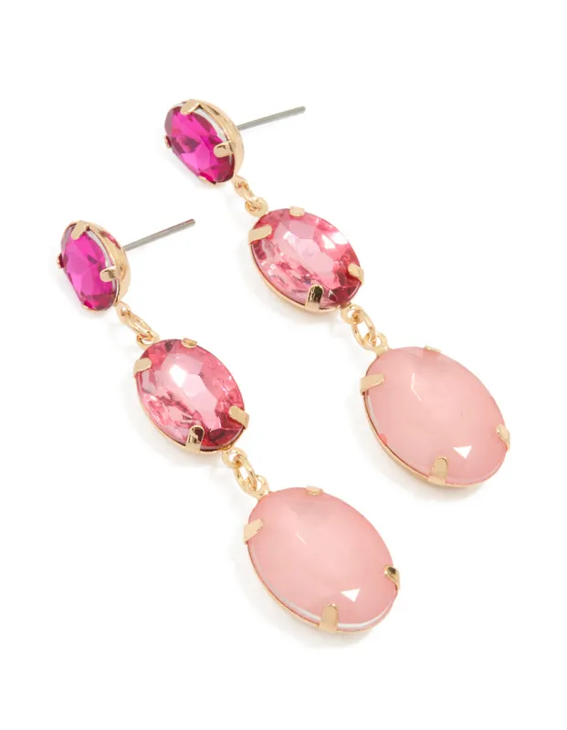 Gold Pink Diamante Tiered Drop Earrings sold by lovisa