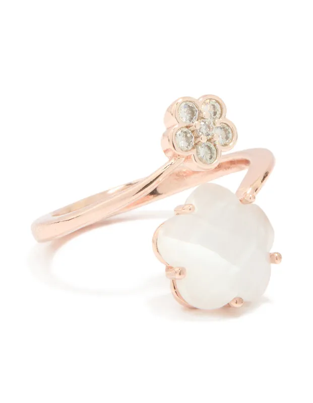 Rose Gold Cubic Zirconia Open Flower Ring sold by lovisa