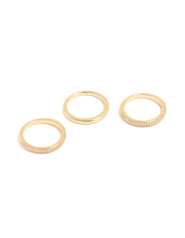 Gold Plated Cubic Zirconia Band Rings 3-Pack sold by lovisa