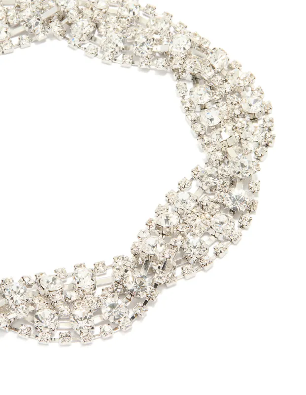 Silver Diamante Crossover Choker Necklace sold by lovisa