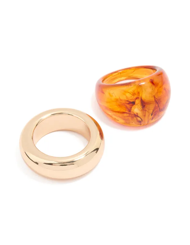 Gold & Orange Acrylic Rings 2-Pack sold by lovisa