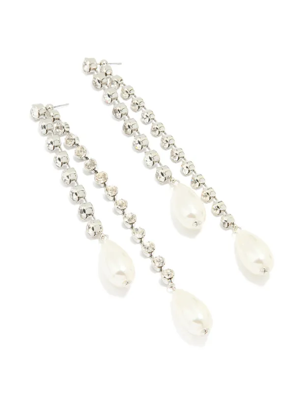 Silver Diamante Pearl Chain Drop Earrings sold by lovisa