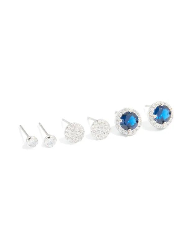Silver Blue & Clear Cubic Zirconia Earrings 3-Pack made by lovisa