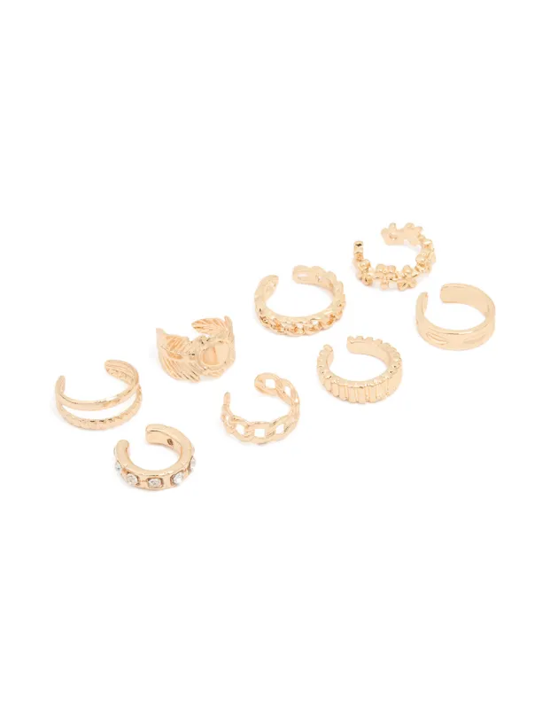 Gold Plated Thin Mixed Ear Cuffs 8-Pack sold by lovisa