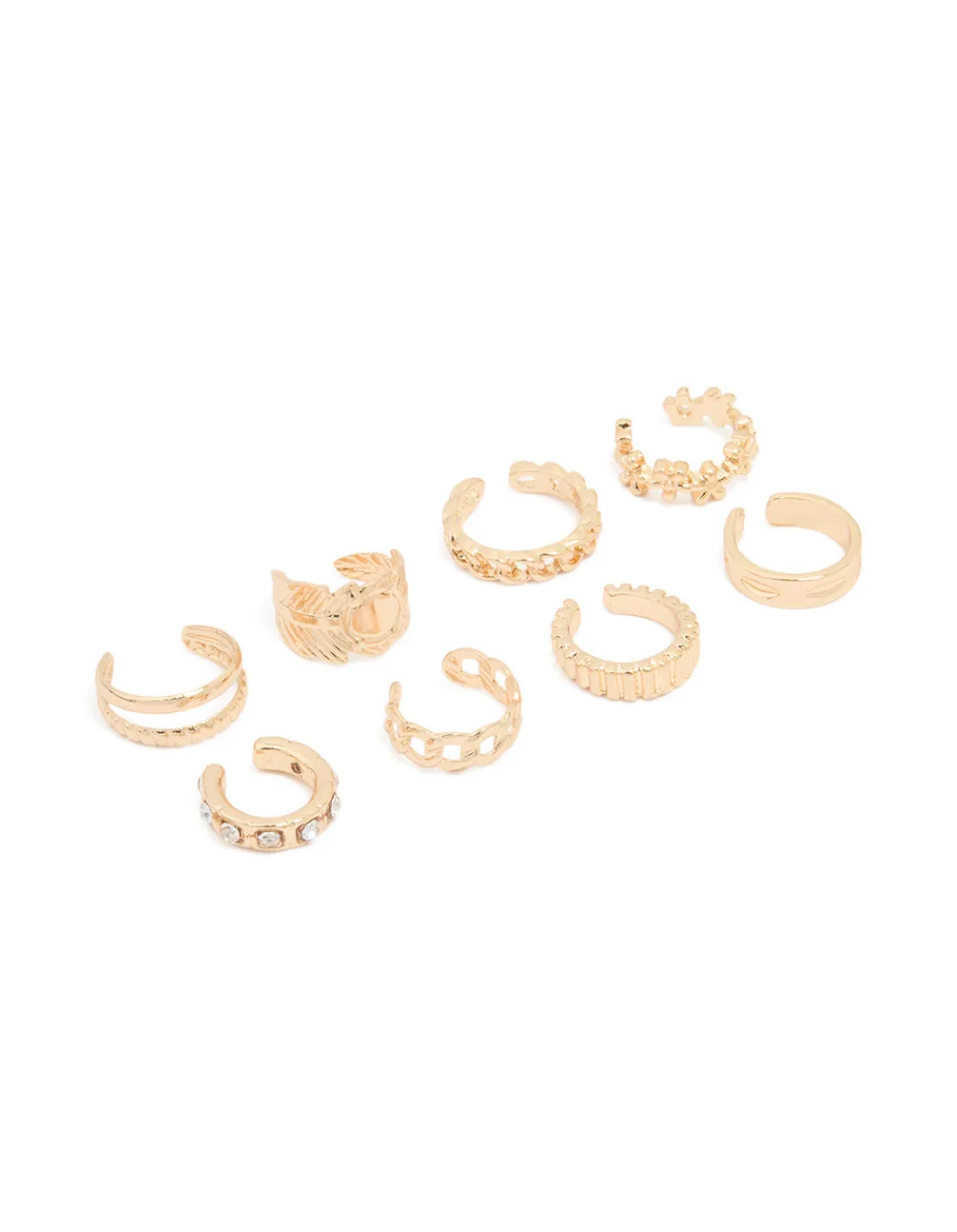 Gold Plated Thin Mixed Ear Cuffs 8-Pack sold by lovisa