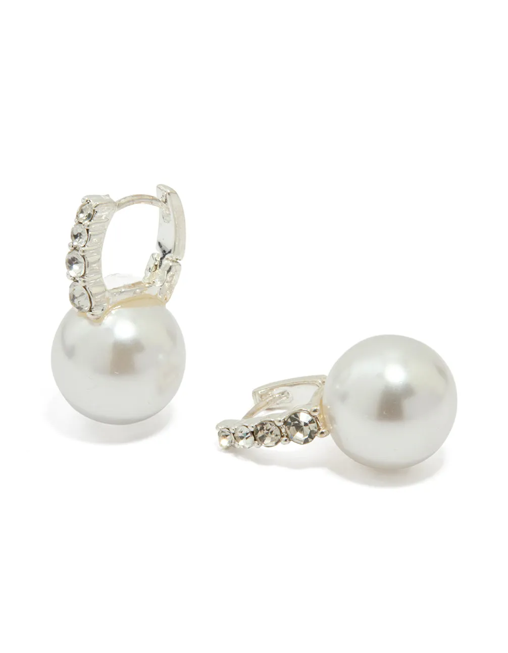 Silver Diamante Pearl Huggie Earrings sold by lovisa