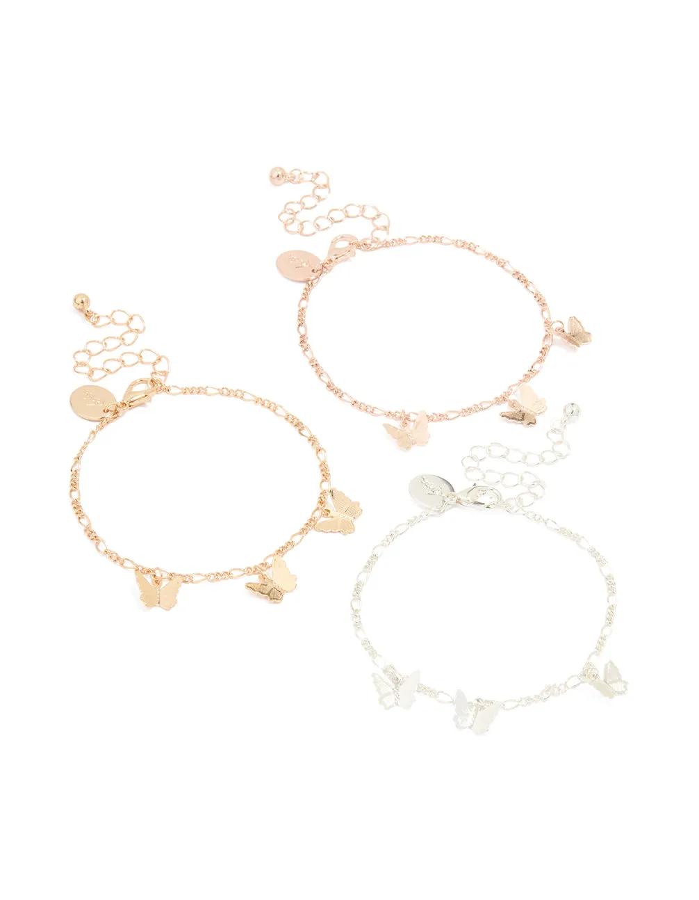Mixed Metal Butterfly Bracelets 3-Pack sold by lovisa