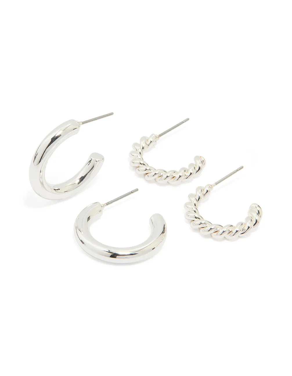 Silver Twisted & Smooth Hoop Earrings 2-Pack sold by lovisa