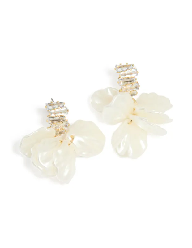 Gold Plated Zigzag Stone Petal Earrings sold by lovisa