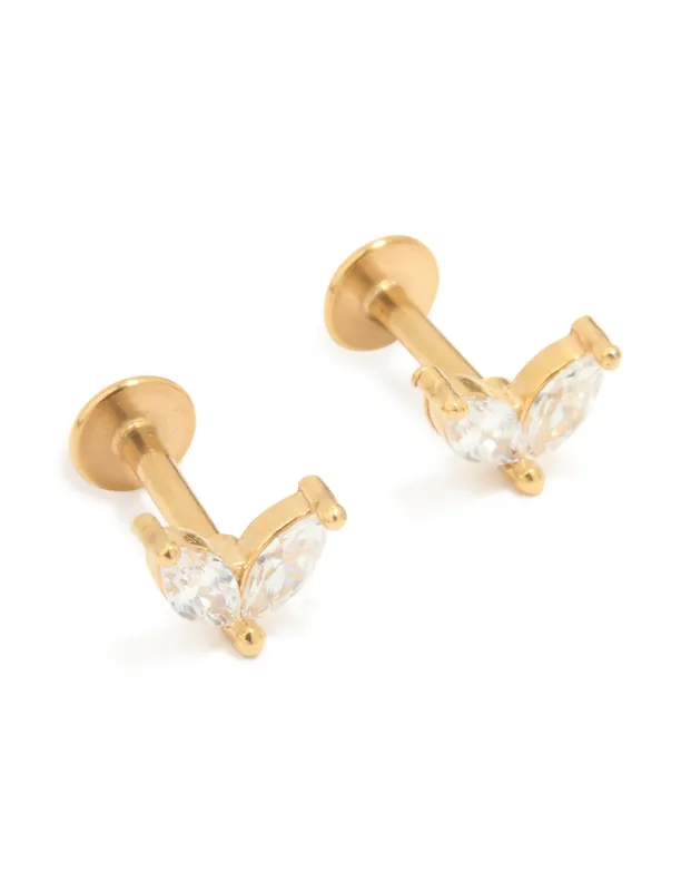 Gold Plated Surgical Steel Double Leaf Cubic Zirconia Flat Back Studs sold by lovisa