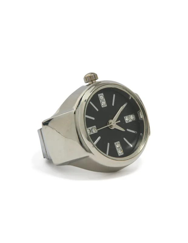 Silver Black Statement Watch Ring sold by lovisa