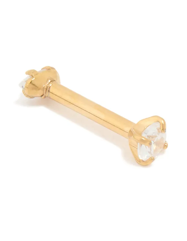 Gold Plated Surgical Steel Cubic Zirconia Reversible Flat Back Stud sold by lovisa