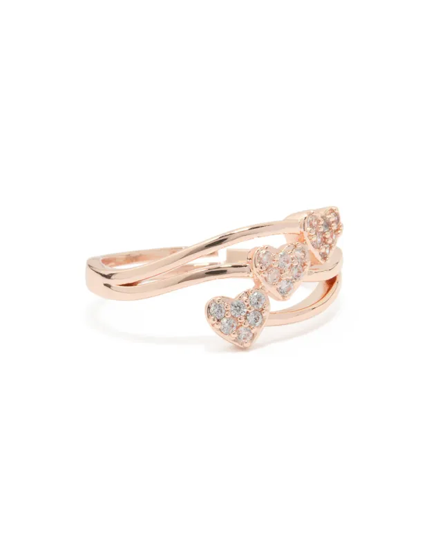 Rose Gold Cubic Zirconia Triple Layer Heart Ring sold by lovisa