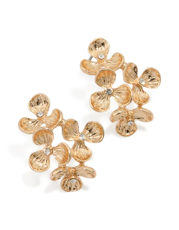 Gold Diamante Textured Flower Stud Earrings sold by lovisa