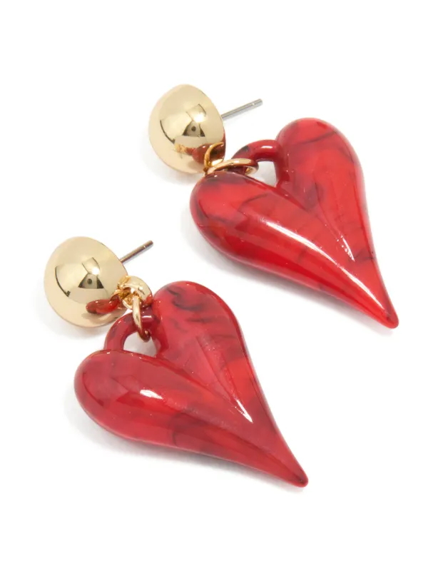 Gold Red Bubble Heart Drop Earrings sold by lovisa