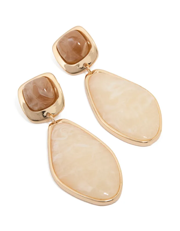 Gold Organic Stone Diamond-Shaped Drop Earrings sold by lovisa