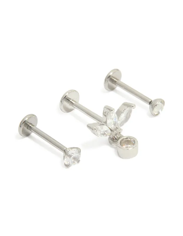 Surgical Steel Cubic Zirconia Drop Threadless Flat Back Studs 3-Pack sold by lovisa