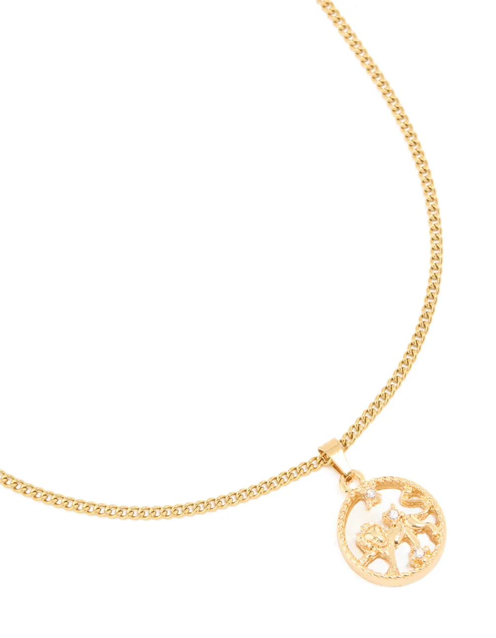 Waterproof Gold Plated Stainless Steel Circle Leo Zodiac Sign Necklace sold by lovisa