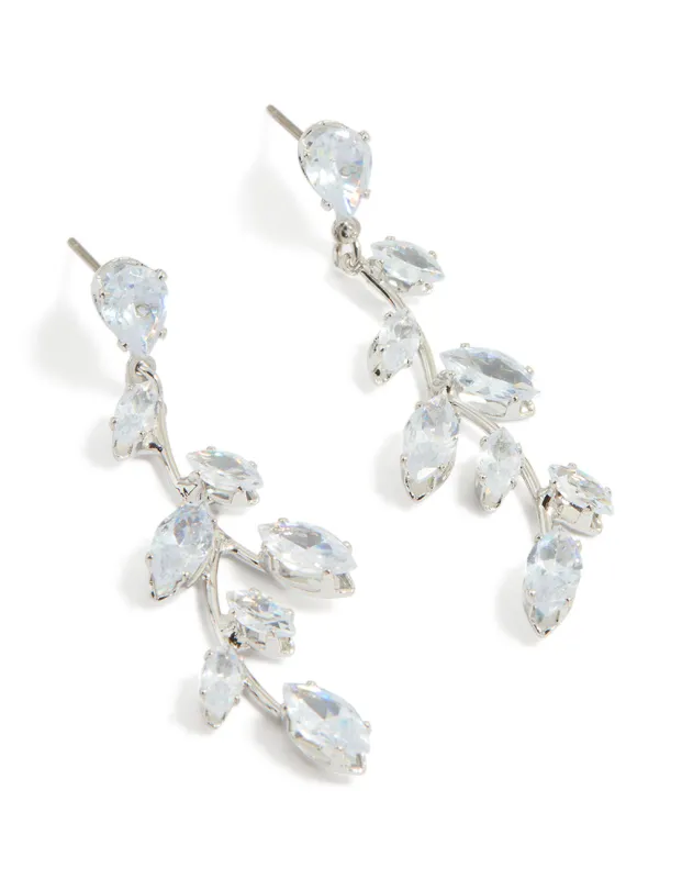 Silver Cubic Zirconia Vine Drop Earrings sold by lovisa