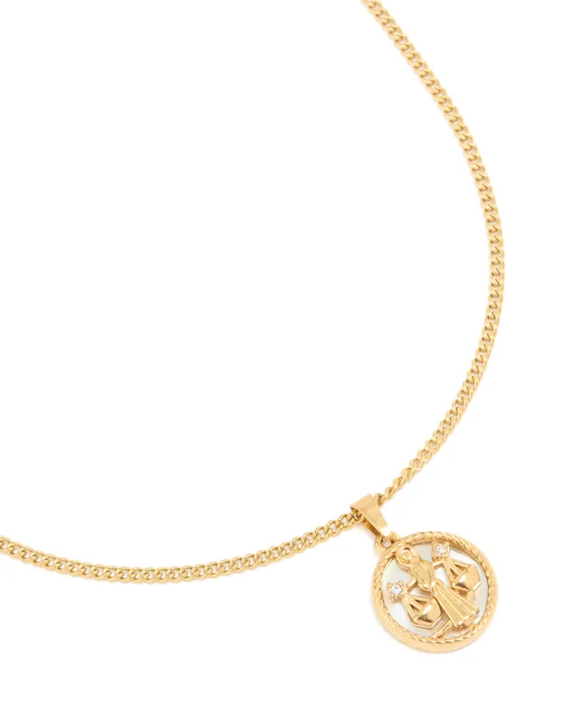 Waterproof Gold Plated Stainless Steel Cubic Zirconia Libra Circle Necklace sold by lovisa
