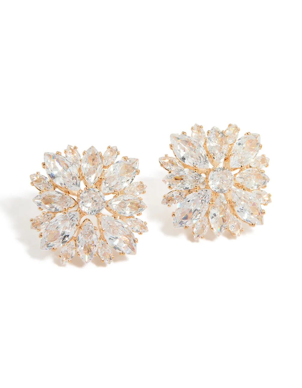 Gold Cubic Zirconia Statement Flower Stud Earrings sold by lovisa
