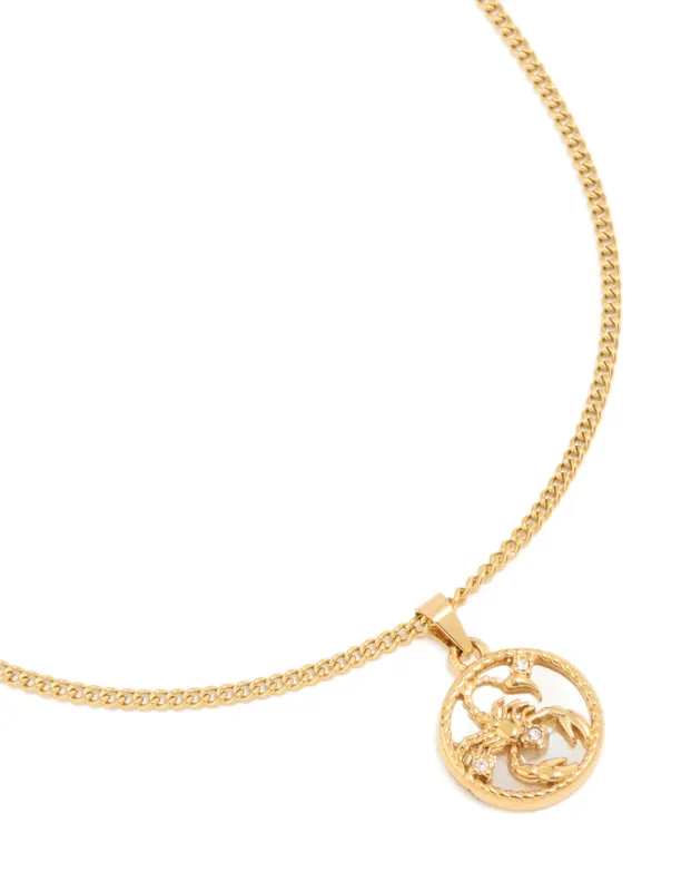 Waterproof Gold Plated Stainless Steel Circle Scorpio Necklace sold by lovisa