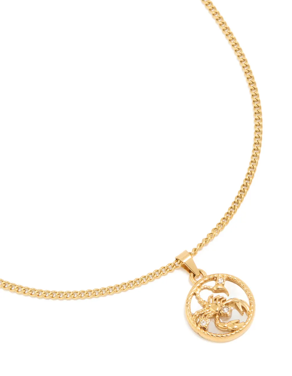 Waterproof Gold Plated Stainless Steel Circle Scorpio Zodiac Sign Necklace sold by lovisa