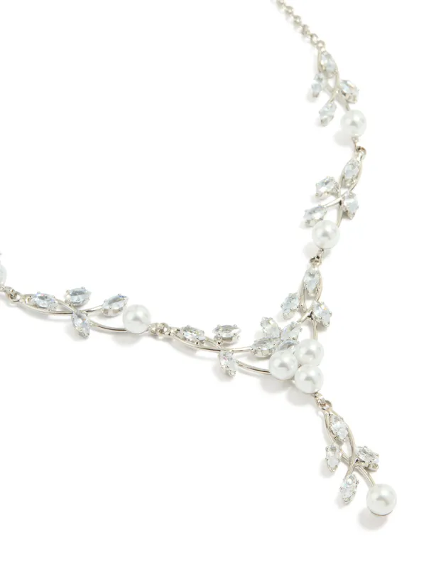Silver Pearl Cubic Zirconia Y-Necklace sold by lovisa