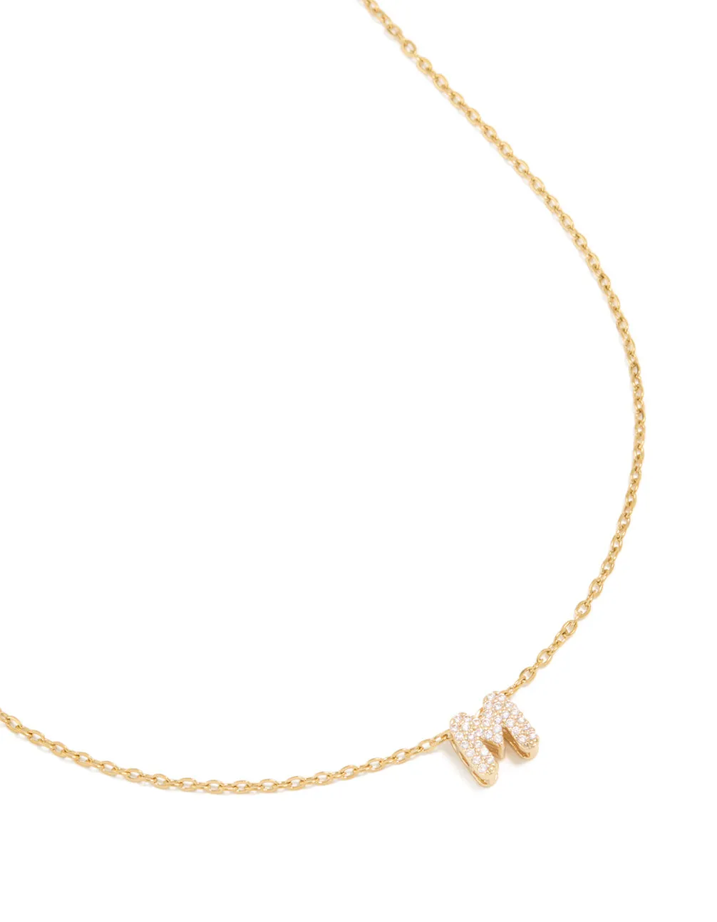 Waterproof Gold Plated Stainless Steel Cubic Zirconia Mini Pavé Letter M Necklace sold by lovisa