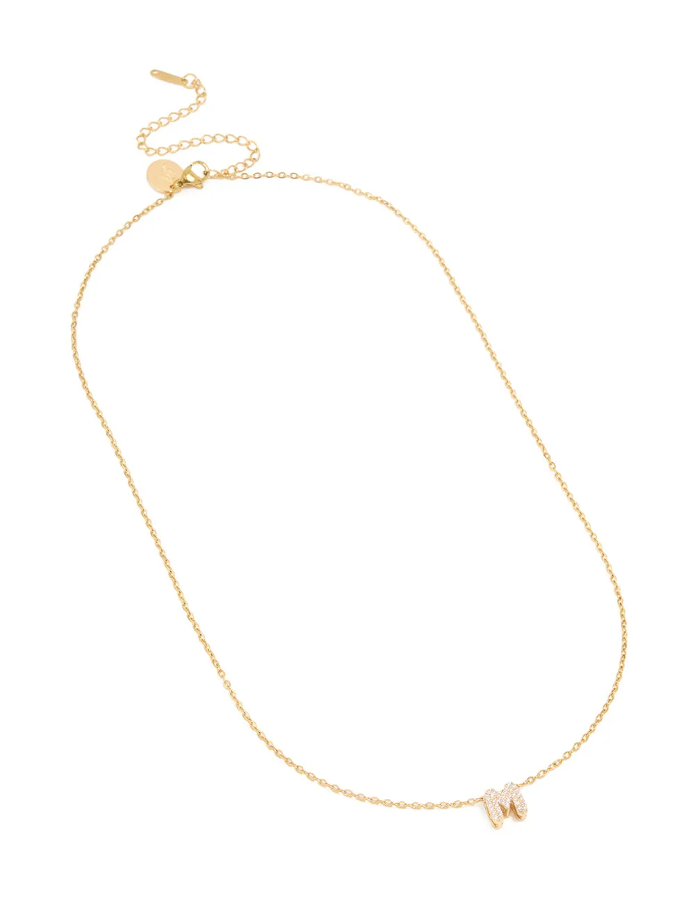 Waterproof Gold Plated Stainless Steel Cubic Zirconia Mini Pavé Letter M Necklace sold by lovisa product image thumbnail 2