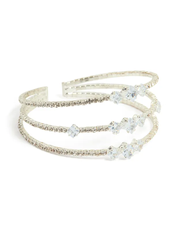 Silver Cubic Zirconia Layered Bangle sold by lovisa