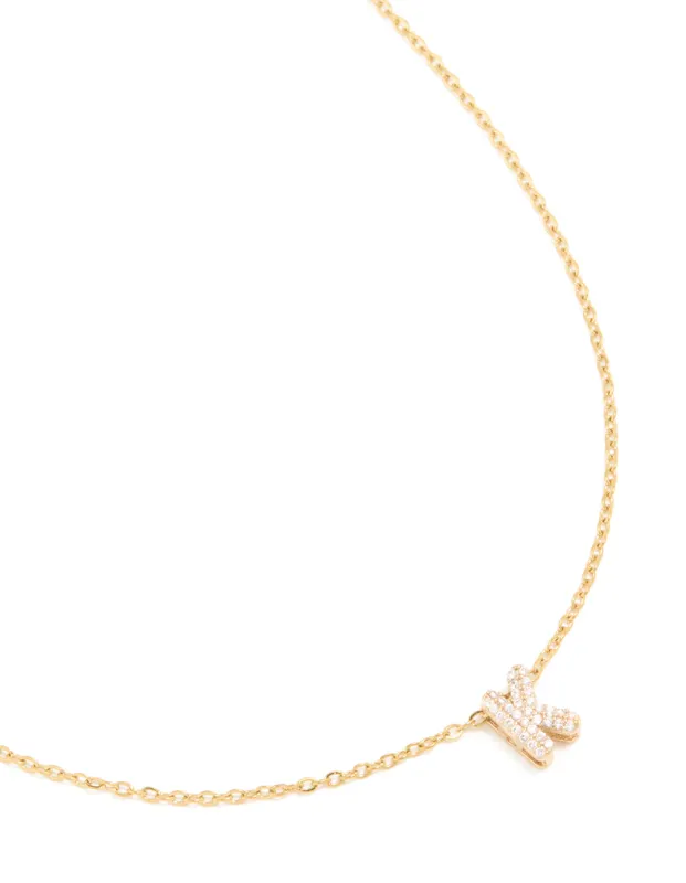 Waterproof Gold Stainless Steel Cubic Zirconia Mini Pavé Letter K Necklace sold by lovisa