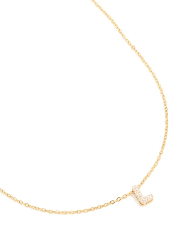 Waterproof Gold Plated Stainless Steel Cubic Zirconia Mini Pavé Letter L Necklace sold by lovisa