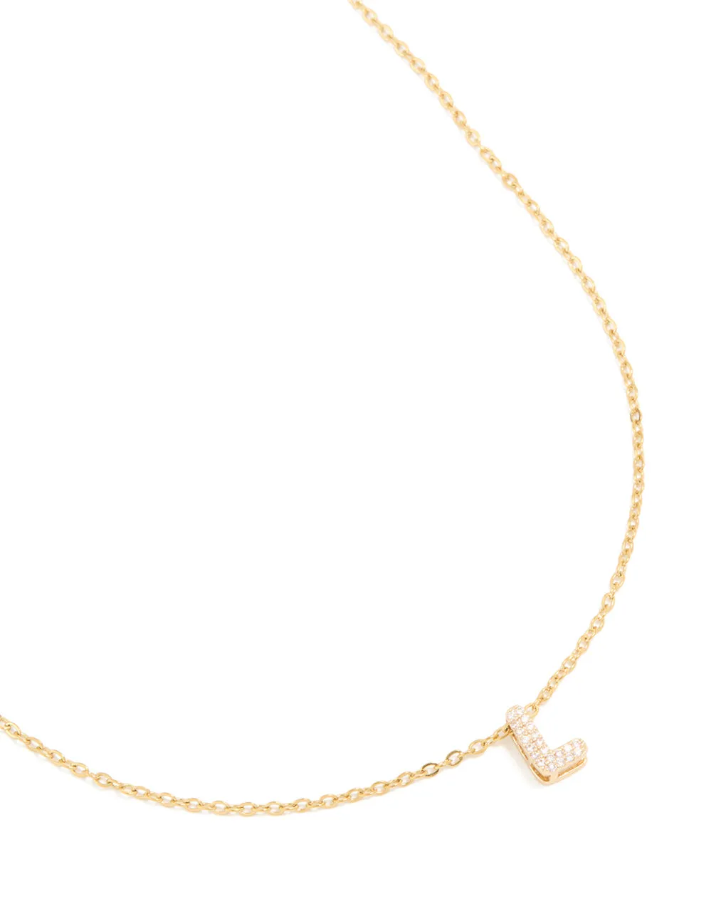 Waterproof Gold Plated Stainless Steel Cubic Zirconia Mini Pavé Letter L Necklace sold by lovisa