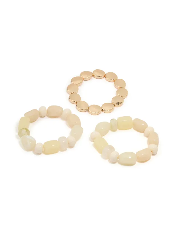 Gold & Acrylic Beaded Stretch Bracelets 3-Pack sold by lovisa