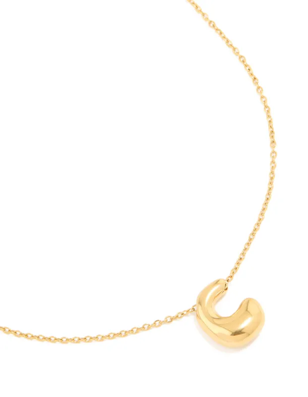 Waterproof Gold Plated Stainless Steel Large Bubble Letter C Necklace sold by lovisa