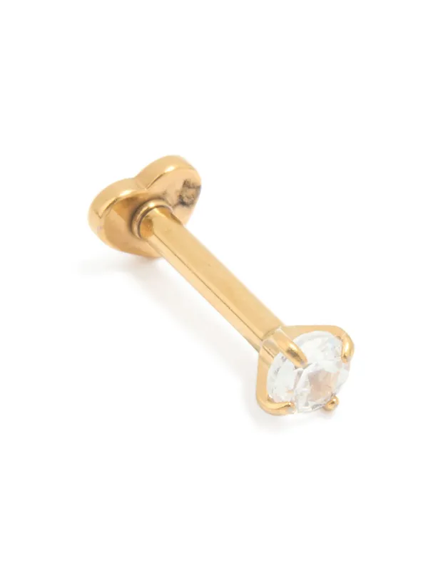 Gold Plated Surgical Steel Cubic Zirconia Reversible Heart Flat Back Stud sold by lovisa