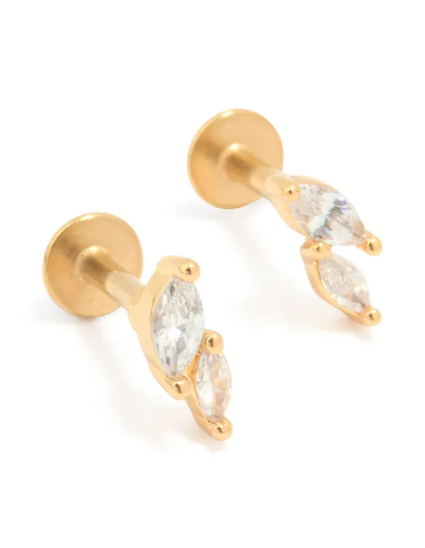 Gold Plated Titanium Cubic Zirconia Leaf Flat Back Studs sold by lovisa
