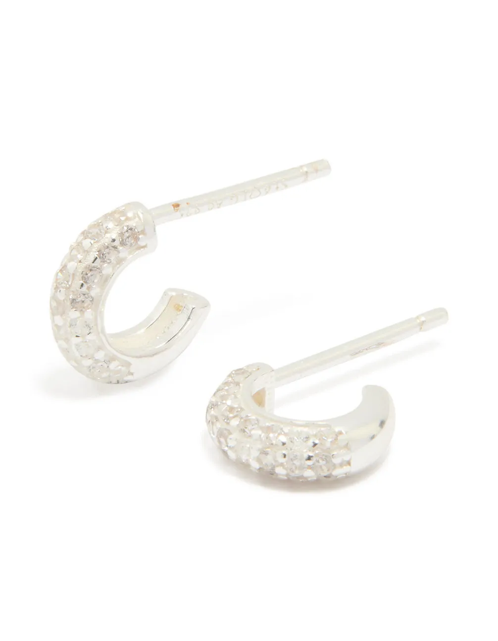 Sterling Silver Cubic Zirconia Pave C-Shaped Hoop Earrings sold by lovisa