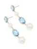 Gold Blue Diamante Pearl Long Drop Earrings sold by lovisa