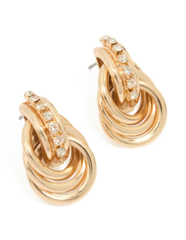 Gold Diamante Doorknocker Stud Earrings sold by lovisa