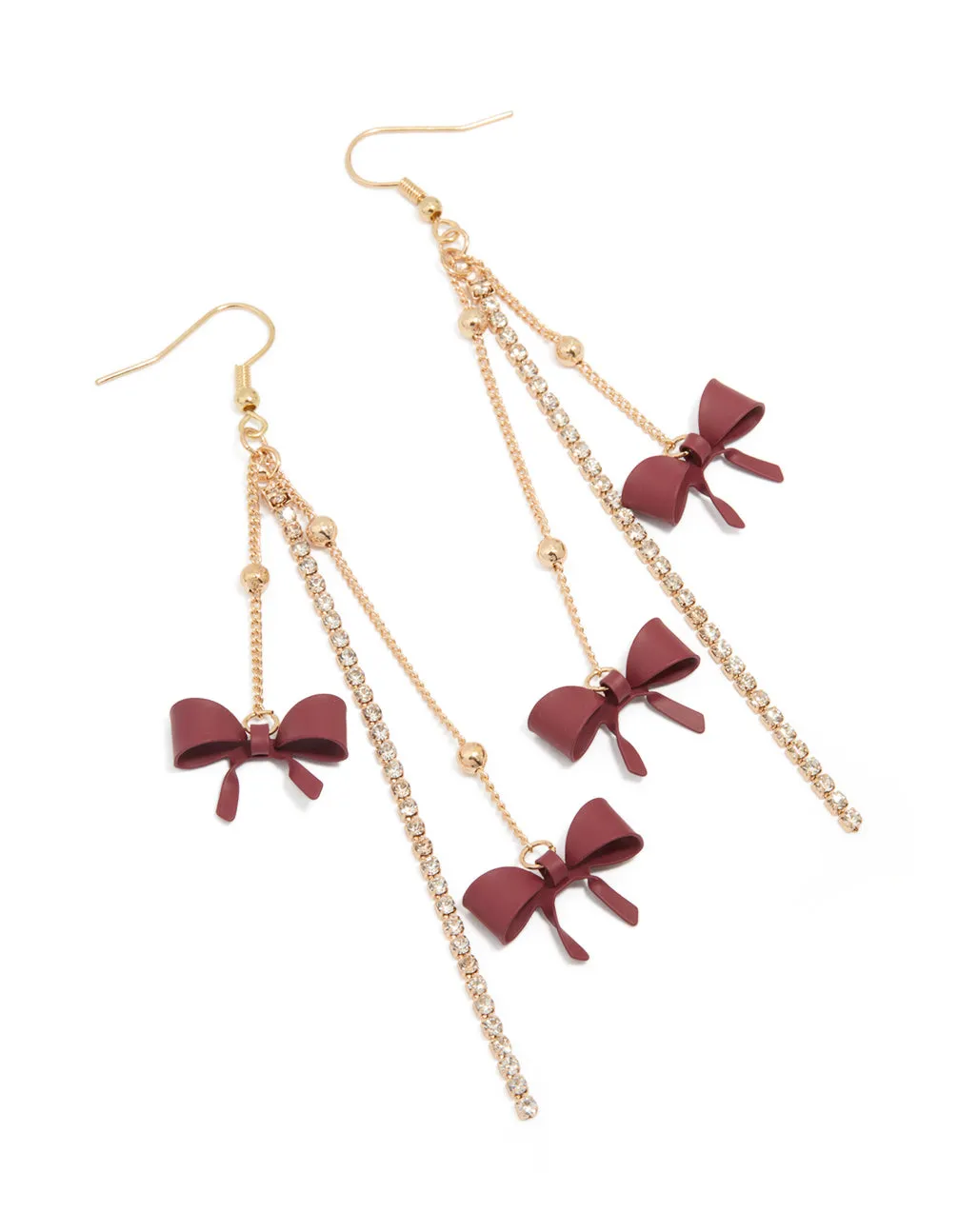 Gold Burgundy Bow Chain Drop Earrings sold by lovisa