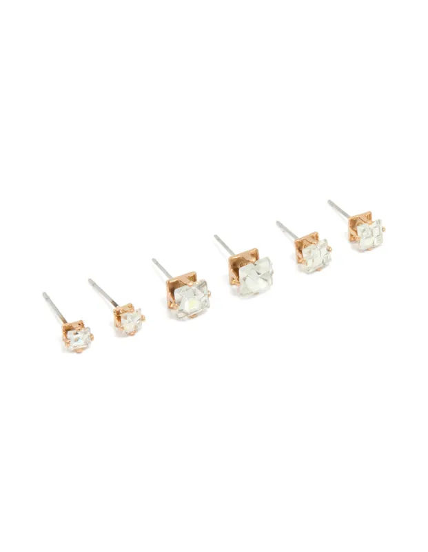 Gold Diamante Graduating Stud Earrings 3-Pack sold by lovisa
