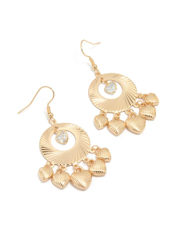 Gold Diamante Heart Drop Earrings sold by lovisa