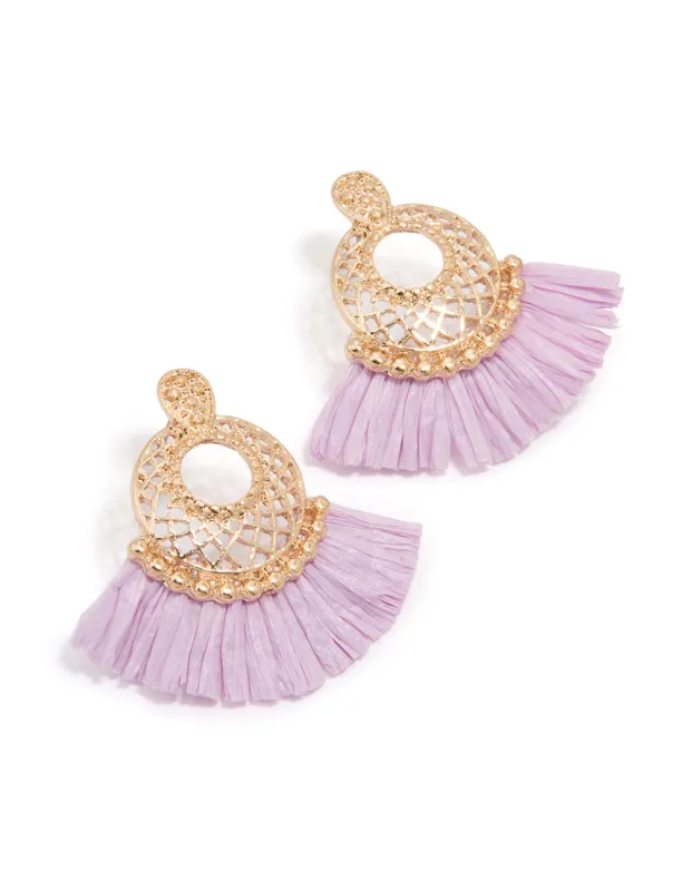 Gold Purple Paper Filigree Fan Drop Earrings sold by lovisa