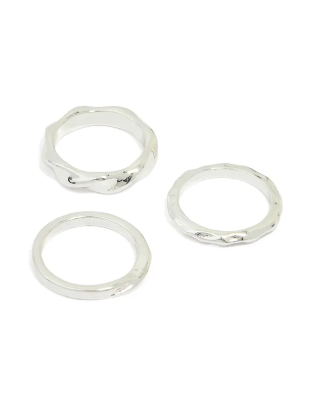 Silver Mixed Textured Rings 3-Pack sold by lovisa
